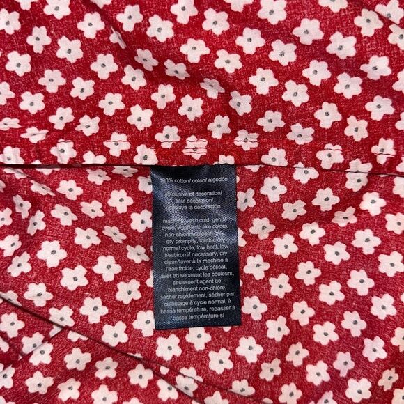 Tommy Hilfiger 3X Scarlet Red White Ditsy Floral Chambray Trim Tab Sleeve Shirt - Picture 7 of 7